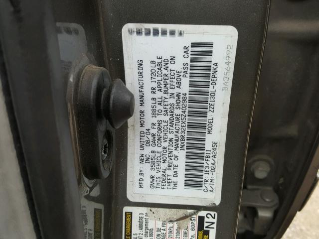 1NXBR32EX5Z402984 - 2005 TOYOTA COROLLA CE GRAY photo 10