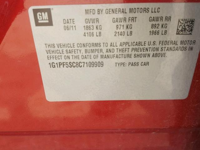 1G1PF5SC8C7109909 - 2012 CHEVROLET CRUZE LT RED photo 10