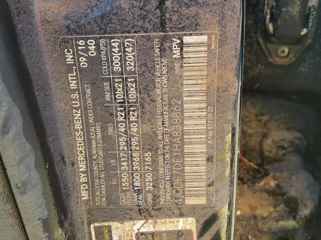 4JGDF7DE1HA838862 - 2017 MERCEDES-BENZ GLS BLACK photo 10