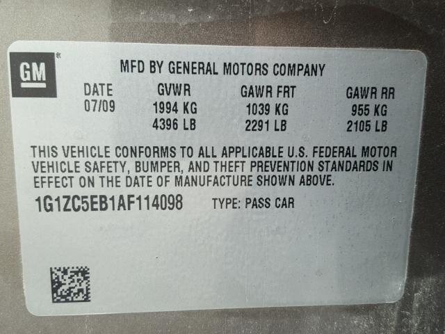 1G1ZC5EB1AF114098 - 2010 CHEVROLET MALIBU 1LT BROWN photo 10