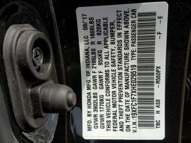 19XFC1F7XHE029519 - 2017 HONDA CIVIC EXL 黑色 照片 10
