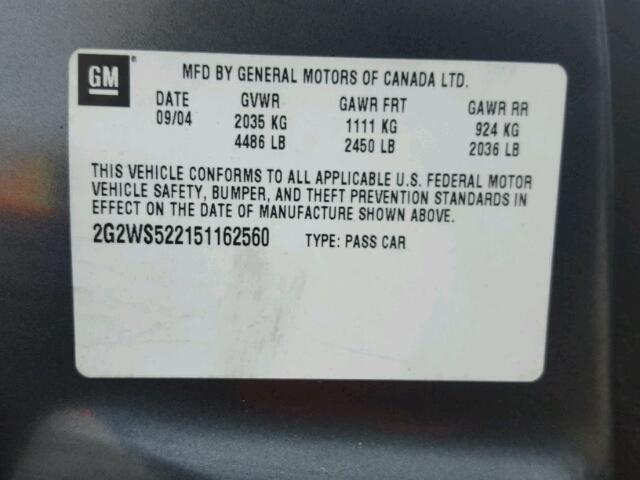 2G2WS522151162560 - 2005 PONTIAC GRAND PRIX GRAY photo 10