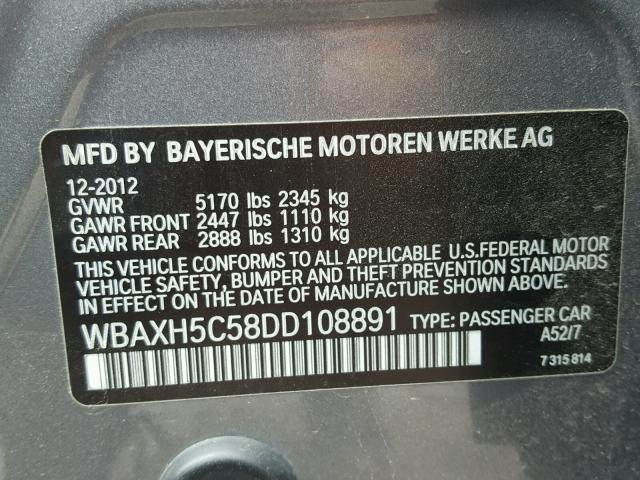 WBAXH5C58DD108891 - 2013 BMW 528 XI GRAY photo 10