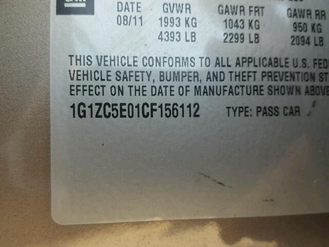 1G1ZC5E01CF156112 - 2012 CHEVROLET MALIBU 1LT TAN photo 10