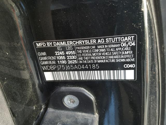 WDBPJ75J65A044185 - 2005 MERCEDES-BENZ CL 500 BLACK photo 10