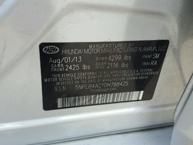 5NPEB4AC1DH788425 - 2013 HYUNDAI SONATA GLS GRAY photo 10