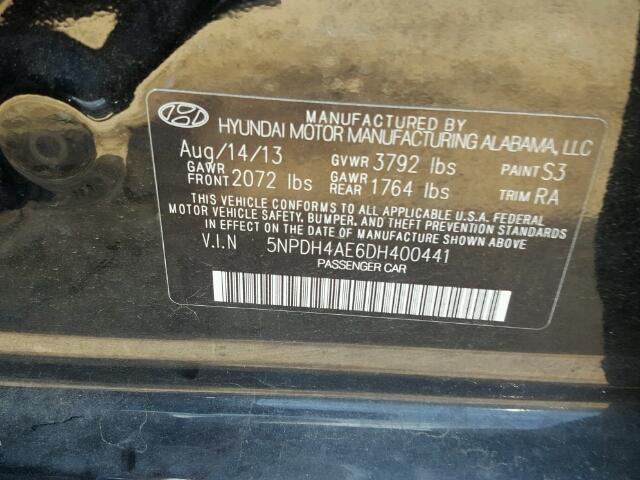 5NPDH4AE6DH400441 - 2013 HYUNDAI ELANTRA BLACK photo 10