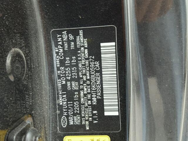 KMHHT6KD6BU059672 - 2011 HYUNDAI GENESIS CO BLACK photo 10