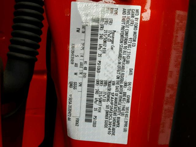 1FAHP3M23CL391410 - 2012 FORD FOCUS RED photo 10