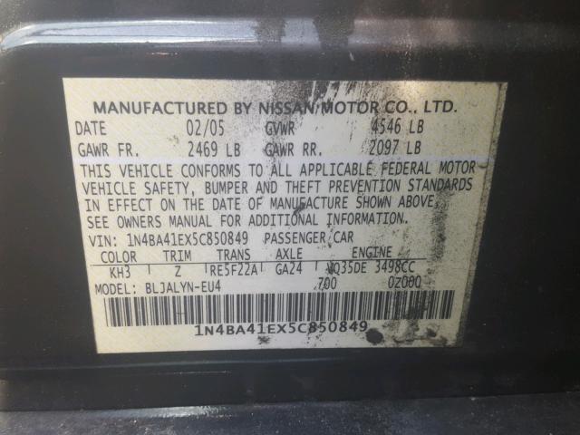 1N4BA41EX5C850849 - 2005 NISSAN MAXIMA SE BLACK photo 10