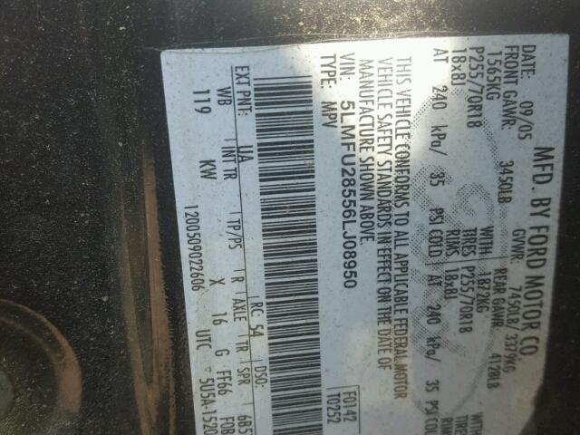 5LMFU28556LJ08950 - 2006 LINCOLN NAVIGATOR Schwarz Foto 10