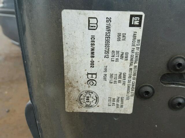 2G1WF52E959373512 - 2005 CHEVROLET IMPALA GRAY photo 10