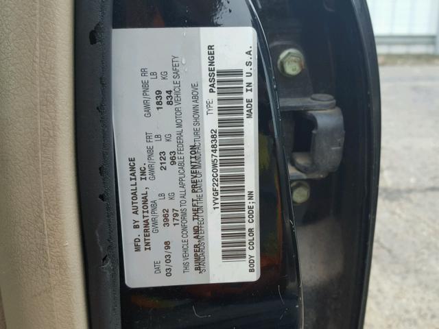 1YVGF22C0W5748382 - 1998 MAZDA 626 DX BLACK photo 10