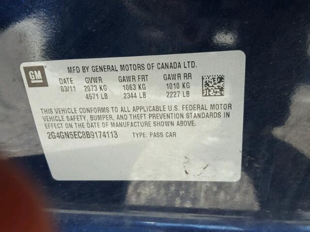 2G4GN5EC8B9174113 - 2011 BUICK REGAL CXL BLACK photo 10