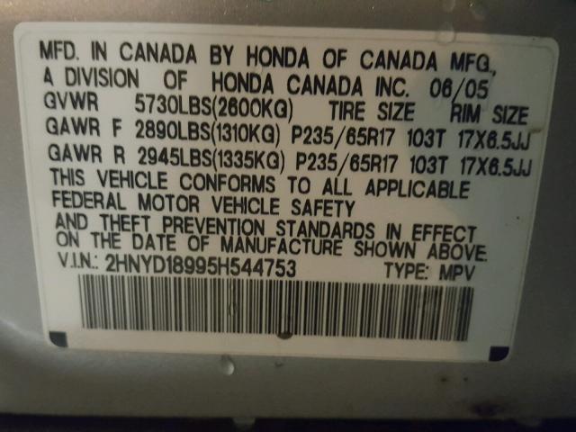 2HNYD18995H544753 - 2005 ACURA MDX SILVER photo 10