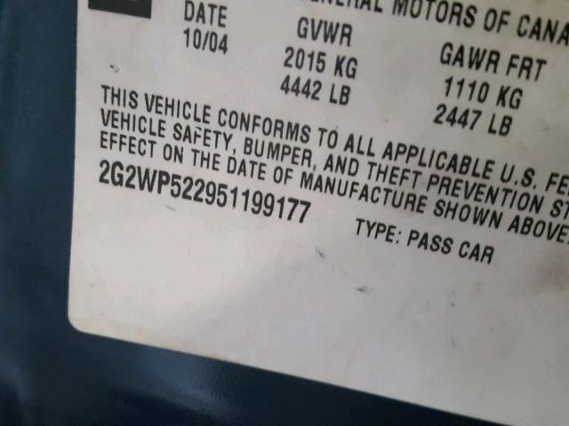 2G2WP522951199177 - 2005 PONTIAC GRAND PRIX BLUE photo 10