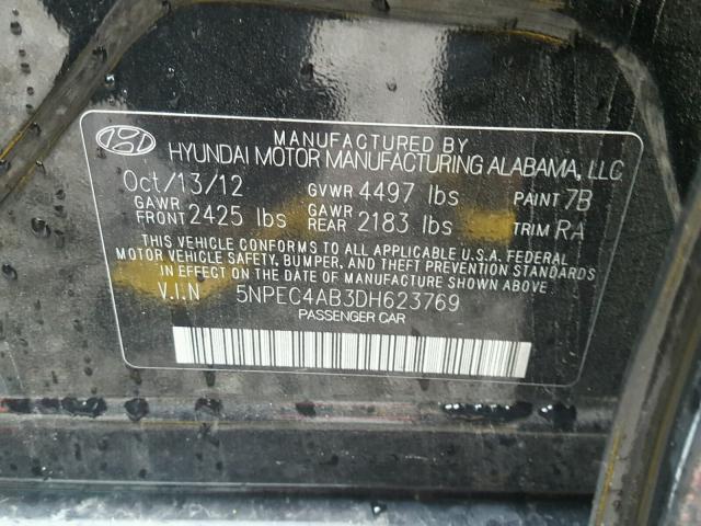 5NPEC4AB3DH623769 - 2013 HYUNDAI SONATA SE BLACK photo 10