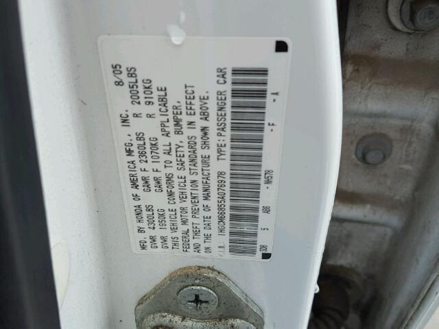 1HGCM66855A076978 - 2005 HONDA ACCORD WHITE photo 10