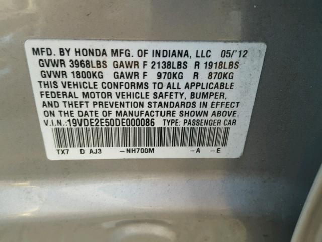 19VDE2E50DE000086 - 2013 ACURA ILX 24 PRE SILVER photo 10