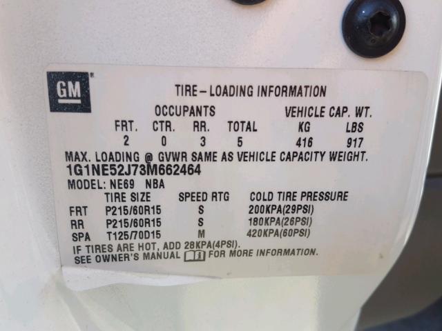 1G1NE52J73M662464 - 2003 CHEVROLET MALIBU LS თეთრი ფოტო 10