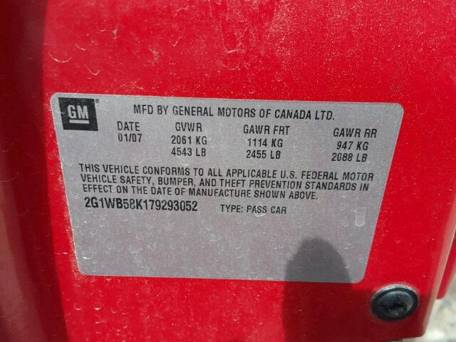 2G1WB58K179293052 - 2007 CHEVROLET IMPALA RED photo 10