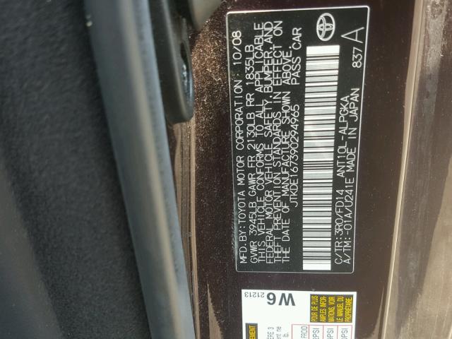 JTKDE167390294965 - 2009 TOYOTA SCION TC 栗色 照片 10