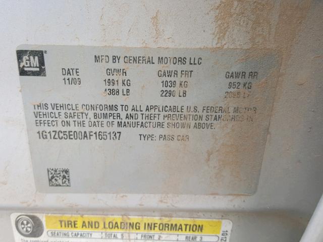 1G1ZC5E00AF165137 - 2010 CHEVROLET MALIBU 1LT SILVER photo 10