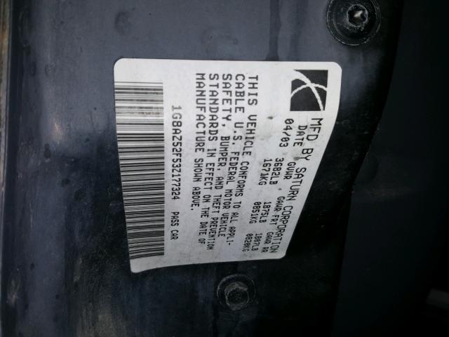 1G8AZ52F53Z177324 - 2003 SATURN ION LEVEL SILVER photo 10