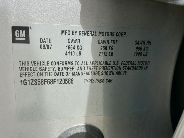 1G1ZS58F68F120586 - 2008 CHEVROLET MALIBU LS Gümüş foto 10