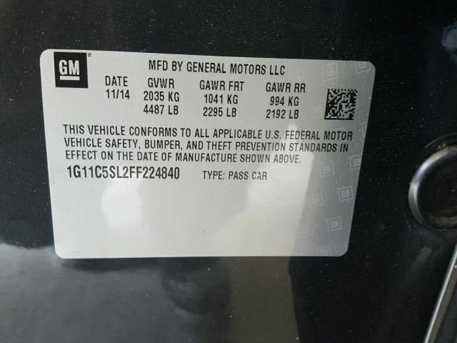 1G11C5SL2FF224840 - 2015 CHEVROLET MALIBU 1LT GRAY photo 10