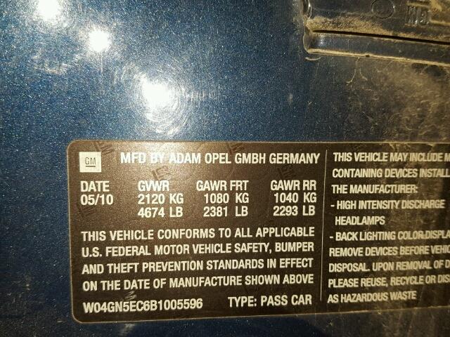 W04GN5EC6B1005596 - 2011 BUICK REGAL 蓝色 照片 10