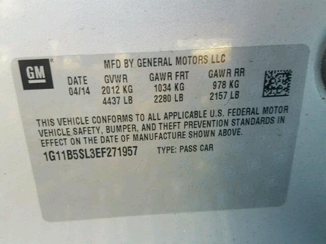 1G11B5SL3EF271957 - 2014 CHEVROLET MALIBU LS SILVER photo 10