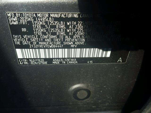 2T3ZFREV7EW084447 - 2014 TOYOTA RAV4 LE Boz foto 10