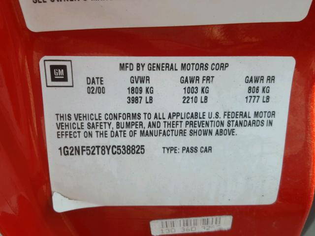 1G2NF52T8YC538825 - 2000 PONTIAC GRAND AM S Qırmızı foto 10