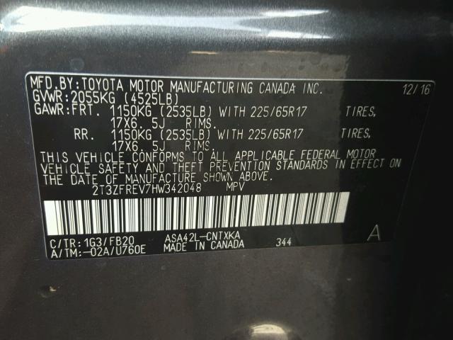 2T3ZFREV7HW342048 - 2017 TOYOTA RAV4 LE Սև լուսանկար 10