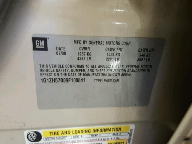 1G1ZH57B89F100841 - 2009 CHEVROLET MALIBU 1LT 棕色 照片 10