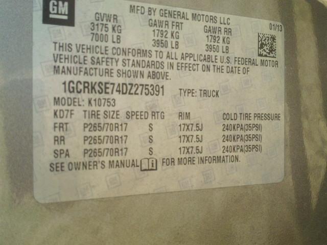 1GCRKSE74DZ275391 - 2013 CHEVROLET SILVERADO GRAY photo 10