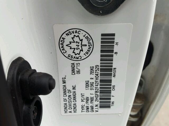 2HGFB2F42FH047529 - 2015 HONDA CIVIC LX Blanco foto 10