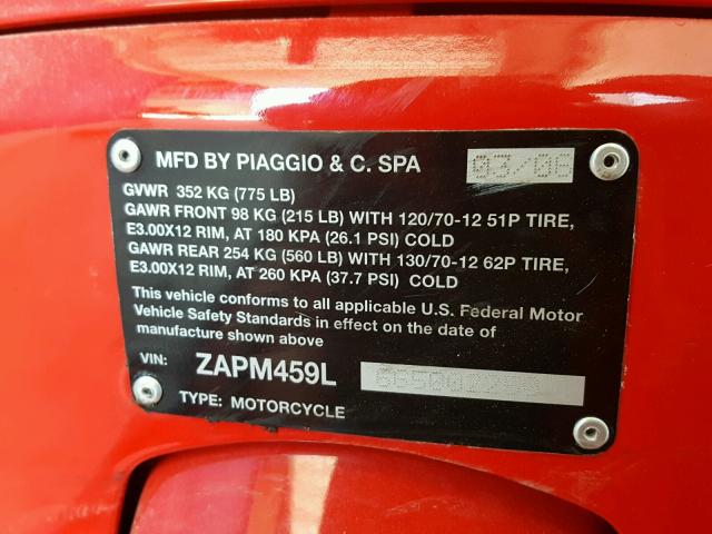 ZAPM459L665002250 - 2006 VESPA GTS 250 RED photo 10