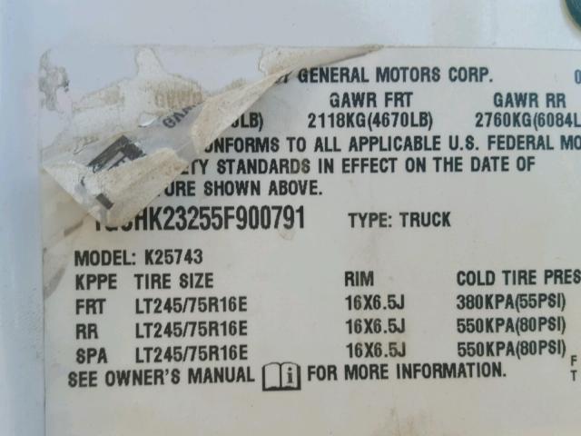 1GCHK23255F900791 - 2005 CHEVROLET SILVERADO WHITE photo 10