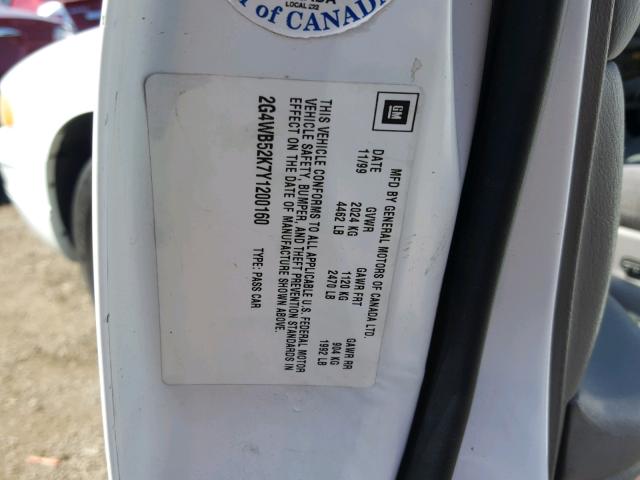 2G4WB52K7Y1200160 - 2000 BUICK REGAL LS WHITE photo 10