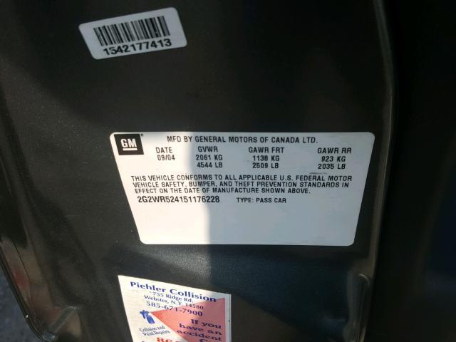 2G2WR524151176228 - 2005 PONTIAC GRAND PRIX Boz foto 10