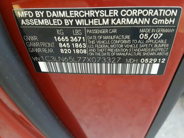 1C3LN65L77X073327 - 2007 CHRYSLER CROSSFIRE RED photo 10