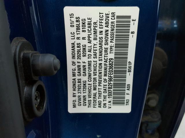 19XFB2F96FE036829 - 2015 HONDA CIVIC EXL 蓝色 照片 10