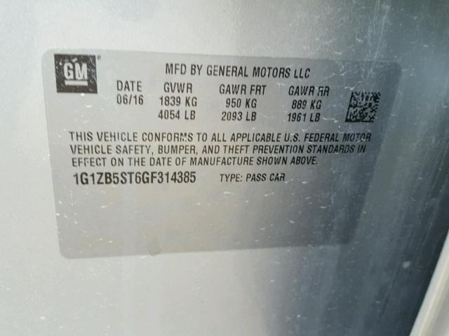 1G1ZB5ST6GF314385 - 2016 CHEVROLET MALIBU LS Gümüş foto 10