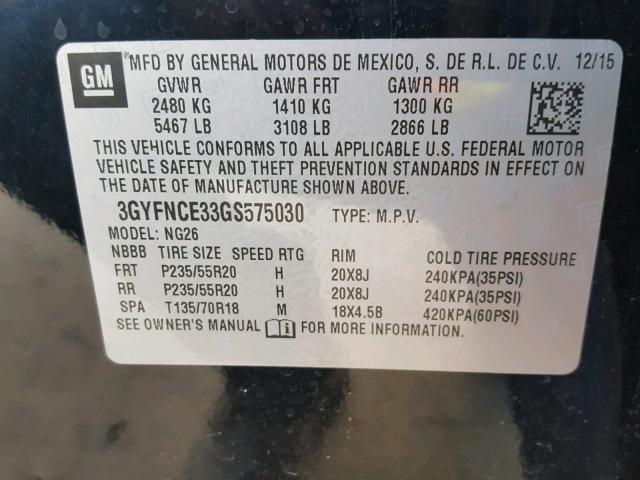 3GYFNCE33GS575030 - 2016 CADILLAC SRX PERFOR 黑色 照片 10