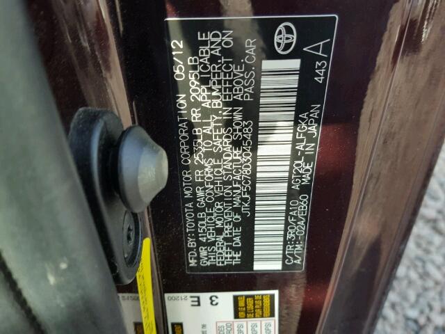 JTKJF5C78D3045483 - 2013 TOYOTA SCION TC 栗色 照片 10