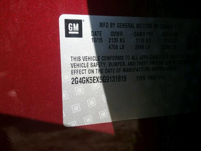 2G4GK5EX5G9131819 - 2016 BUICK REGAL RED photo 10