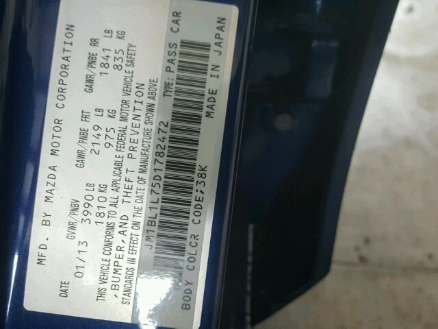 JM1BL1L75D1782472 - 2013 MAZDA 3 I BLUE photo 10