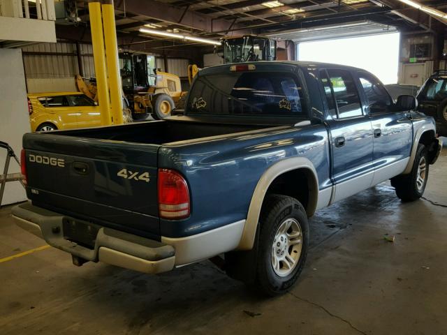 1B7HG48N92S616440 - 2002 DODGE DAKOTA BLUE photo 4